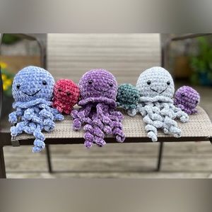 Velvet crochet jellyfish in large size only! Great for fidget toys!!